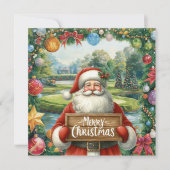 Carte Golf Joyeux Noël avec Père Noël jouant au golf (Devant)