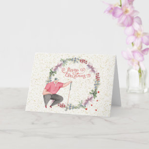 Carte Golf Joyeux Noël Gofer avec couronne de Noël