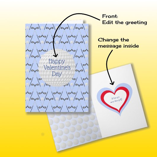 Carte Golf motif texte personnalisé bleu Saint Valentin