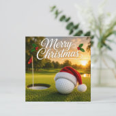 Carte Golf Noël avec balle de golf sur gazon vert (Debout devant)