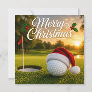 Carte Golf Noël avec balle de golf sur gazon vert