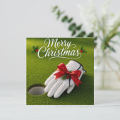 Carte Golf Noël avec gant de golf sur vert (Debout devant)