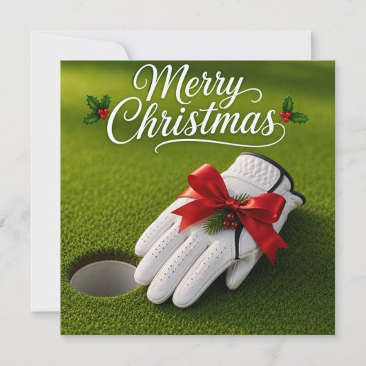 Carte Golf Noël avec gant de golf sur vert (Devant)