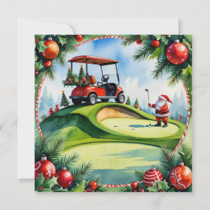 Carte Golf Noël avec Père Noël équitation voiturette de