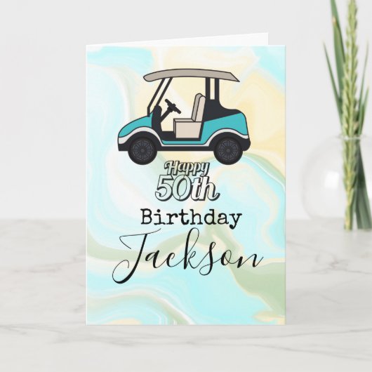 Carte Golf Panier Joyeux 50e anniversaire sur marbre ble (Devant)