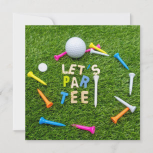 Carte Golf Par tee party avec balle de golf coloré tee -