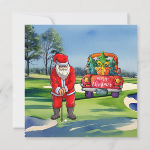 Carte Golf sapin de Noël en voiture rouge avec le Père N
