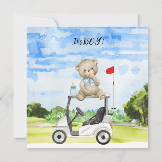 Carte Golf Teddy Bear It's Boy for Baby shower (Devant)