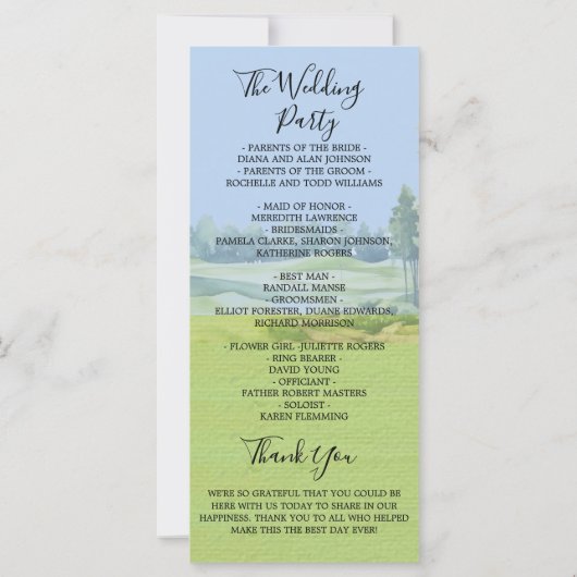 Carte Golf Theme Wedding Order of Service Program (Dos)