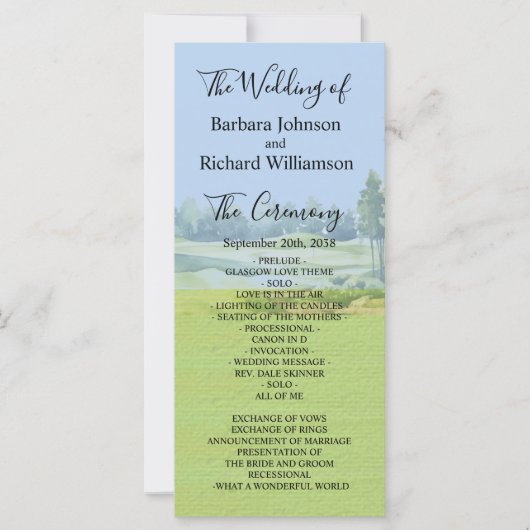 Carte Golf Theme Wedding Order of Service Program (Devant)