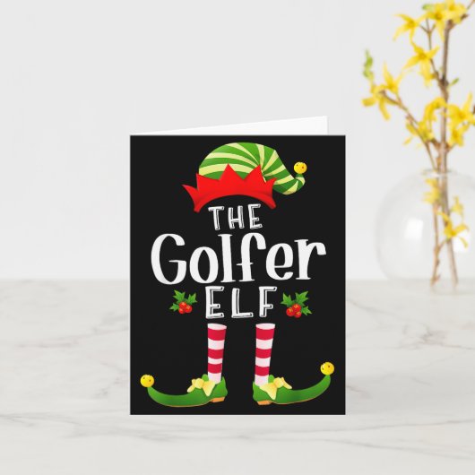 Carte Golfer Christmas Elf Matching Pajama X-mas Party (Fleur jaune)