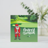 Carte Golfer Santa Claus golf sur vert à Noël (Debout devant)