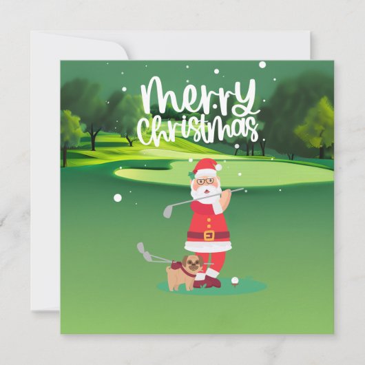 Carte Golfer Santa Claus golf sur vert à Noël (Devant)