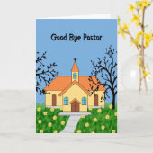 Carte Good Bye Pasteur avec Eglise Jaune (Fleur jaune)