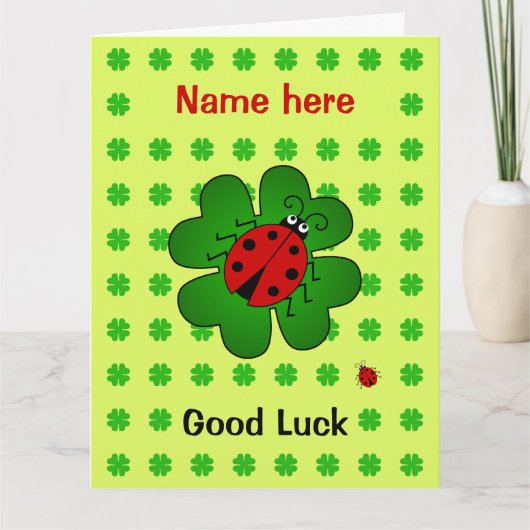 Carte Good Luck grand nom personnalisé ladybug trocs (Devant)