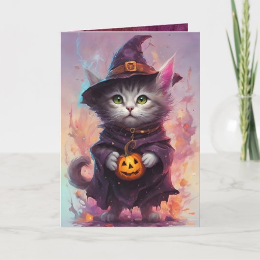 Carte Good Witch Kitty, Joli Halloween Salutation Chat (Devant)
