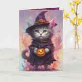 Carte Good Witch Kitty, Joli Halloween Salutation Chat (Fleur jaune)