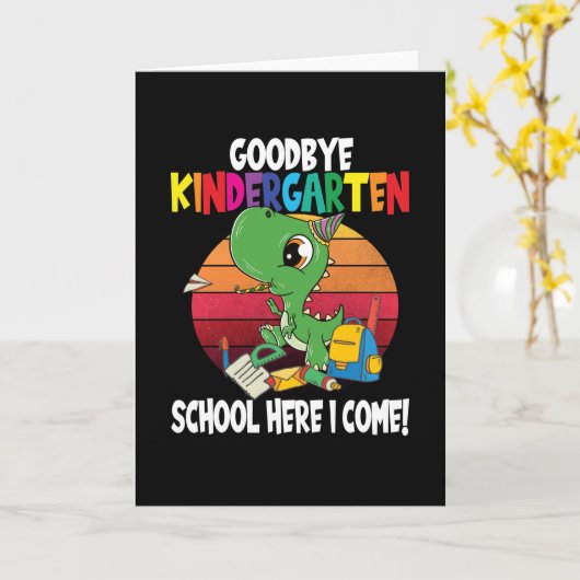 Carte Goodbye Kindergarten Dino School (Fleur jaune)