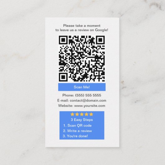 Carte Google Review unique avec logo et code QR (Dos)