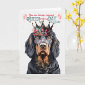 Carte Gordon Setter Queen pour une journée Anniversaire  (Fleur jaune)
