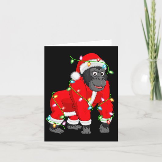 Carte Gorilla Christmas Lights Santa Costume Cute Animal (Devant)