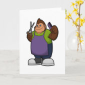 Carte Gorille coiffeur avec ciseaux et peigne (Fleur jaune)