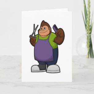 Carte Gorille coiffeur avec ciseaux & peigne