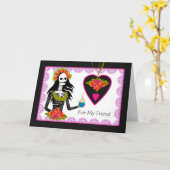 Carte Goth Birthday pour Ami, Lady Skeleton, Cupcake (Fleur jaune)