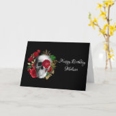 Carte Goth Crâne avec Fleurs rouges et Feuilles d'or (Fleur jaune)