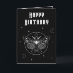 Carte Goth Death Head Hawk Moth Birthday Card<br><div class="desc">Carte d'anniversaire à thème Gothique noir et blanc avec une teigne mauve de tête des morts,  des lunes célestes et des étoiles. Tout le texte à l'avant et à l'intérieur est entièrement modifiable pour ajouter vos propres noms et messages</div>