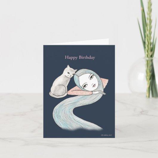 Carte Goth douce Witchy Anniversaire Longue Coiffeuse et (Devant)