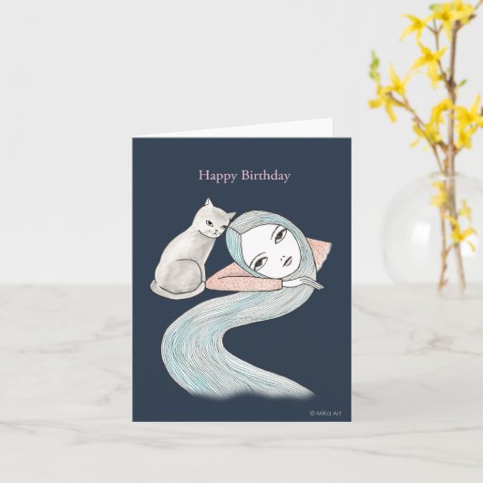 Carte Goth douce Witchy Anniversaire Longue Coiffeuse et (Fleur jaune)