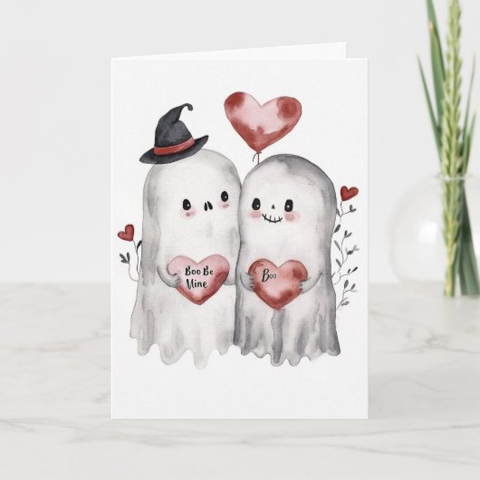 Carte Goth Éffrayant Valentine Fantômes avec Coeurs (Devant)