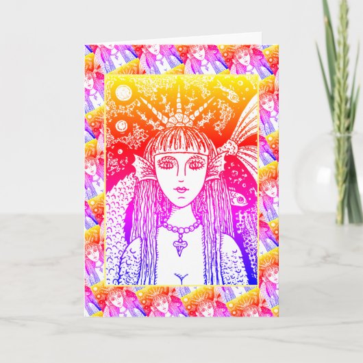 CARTE GOTH MERMAID, SIREN DE MER NOIRE IMAGINAIRE WHIMSY (Devant)