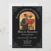 Carte Goth Vintage Skeleton Couple QRC Wedding Invitatio (Devant)