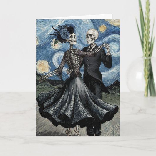 Carte Gothic Elegant Skeletons Dance Moonlight Van Gogh (Devant)