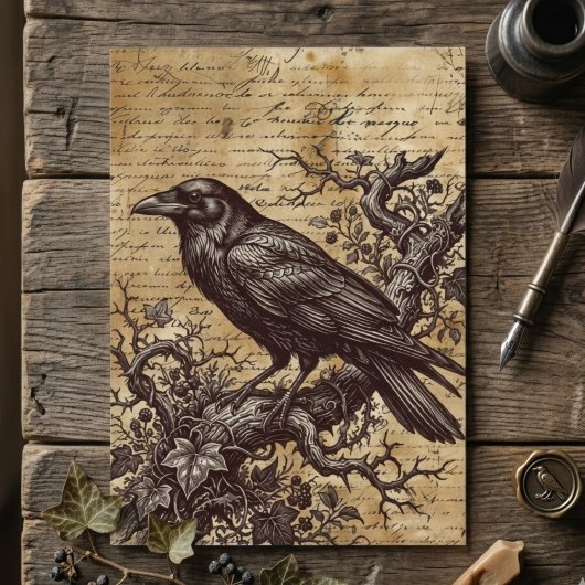 Carte Gothic Raven Vintage Script Dark Academia Greeting