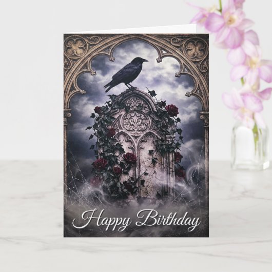 Carte Gothic Ravens & Roses Tombstone Birthday Card (Orchidée)
