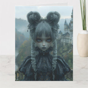Carte Gothique Goth Girl Strange Birthday Grey Card