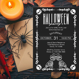 Carte Gothique Halloween Squelette Crâne Vin Toast Éléga