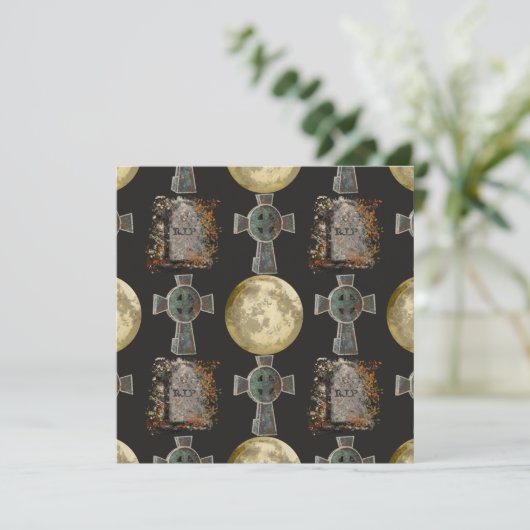 Carte Gothique R.I.P. Headstone Celtic Cross Pleine lune (Debout devant)