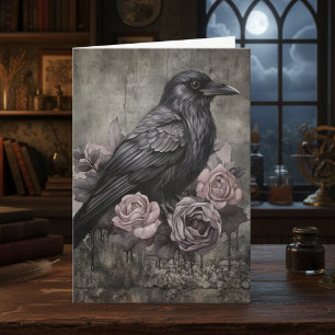 Carte Gothique Rose Académie Sombre Floral Corbeau