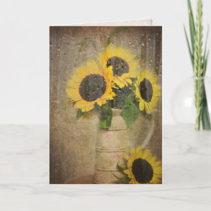 Carte gouttes de pluie sur le bouquet de tournesol