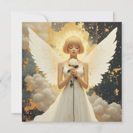 Carte Grâce Céleste | Joli Ange et Rose Blanche (Devant)