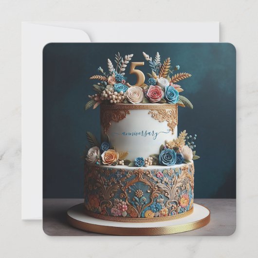 Carte GRACEFUL 5ème MARIAGE CAKE ANNIVERSAIRE (Devant)