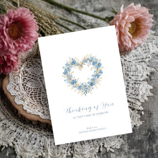 Carte Graceful Soft Blue Tones Floral Heart Sympathy