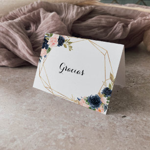 Carte Gracias Mariage Flore Géométrique Or