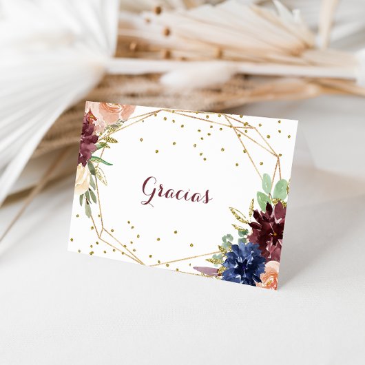 Carte Gracias Mariage pliée de Parties scintillant