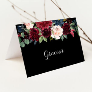Carte Gracias Mariage pliée en noir rustique
