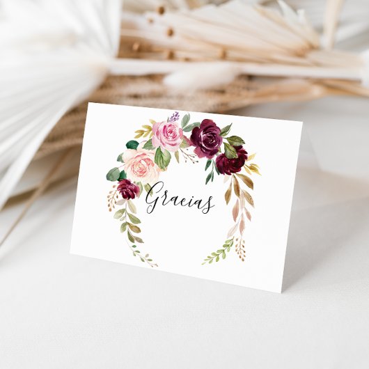Carte Gracias Mariage pliée Rustique Floral